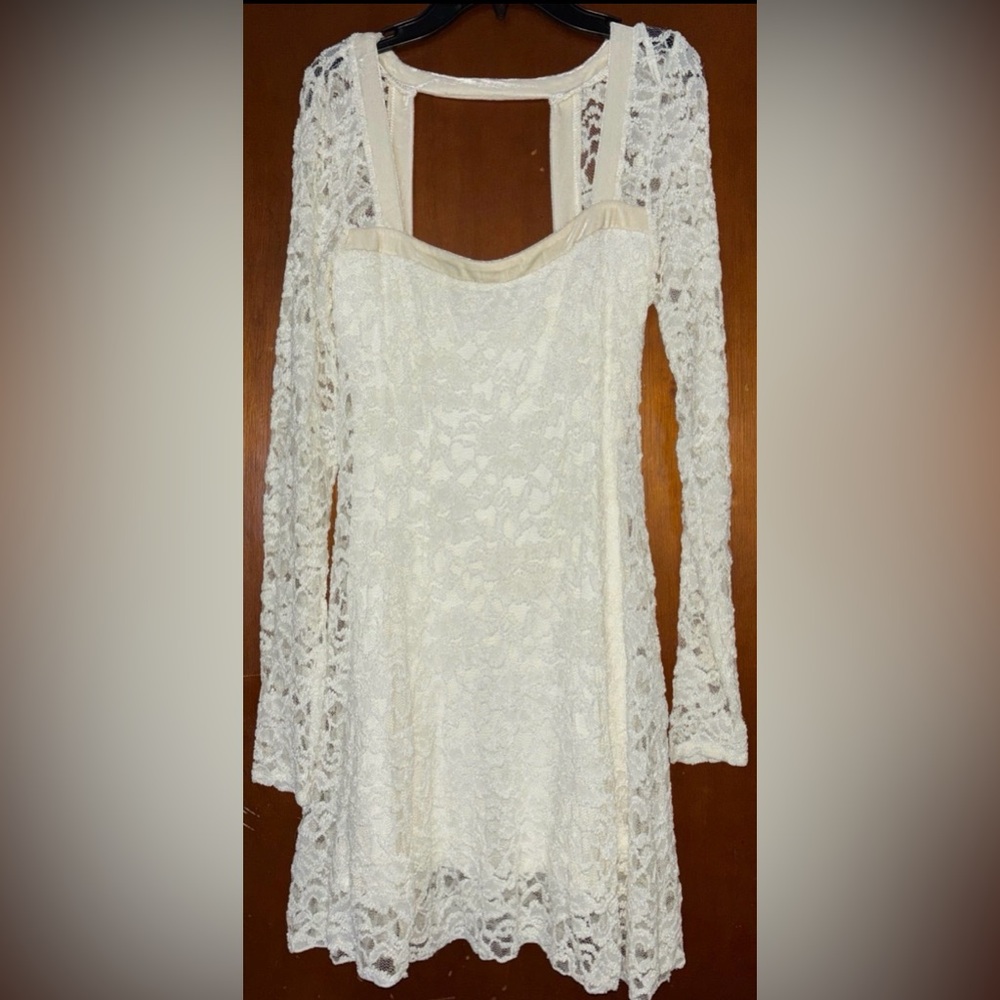 Free People Cream Lace Flirt For You Mini Dress